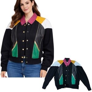 Deja Vu Designs Genuine Leather Colorblock Jacket Made in USA Size XS
